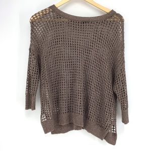 Express Brown Fishnet Crew Neck Sweater
